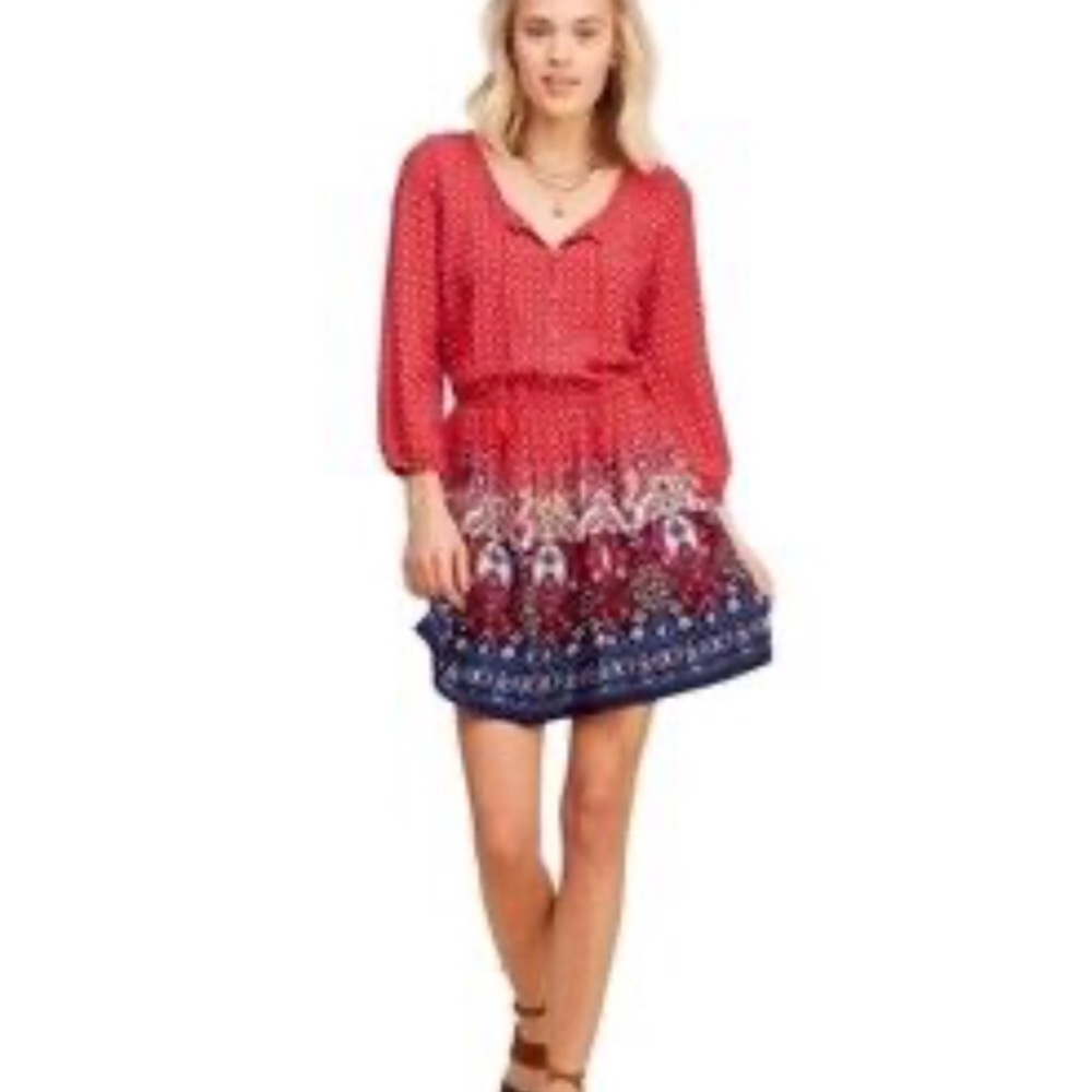 Hollister Red and Blue Long Sleeve Boho Dress size xsmall